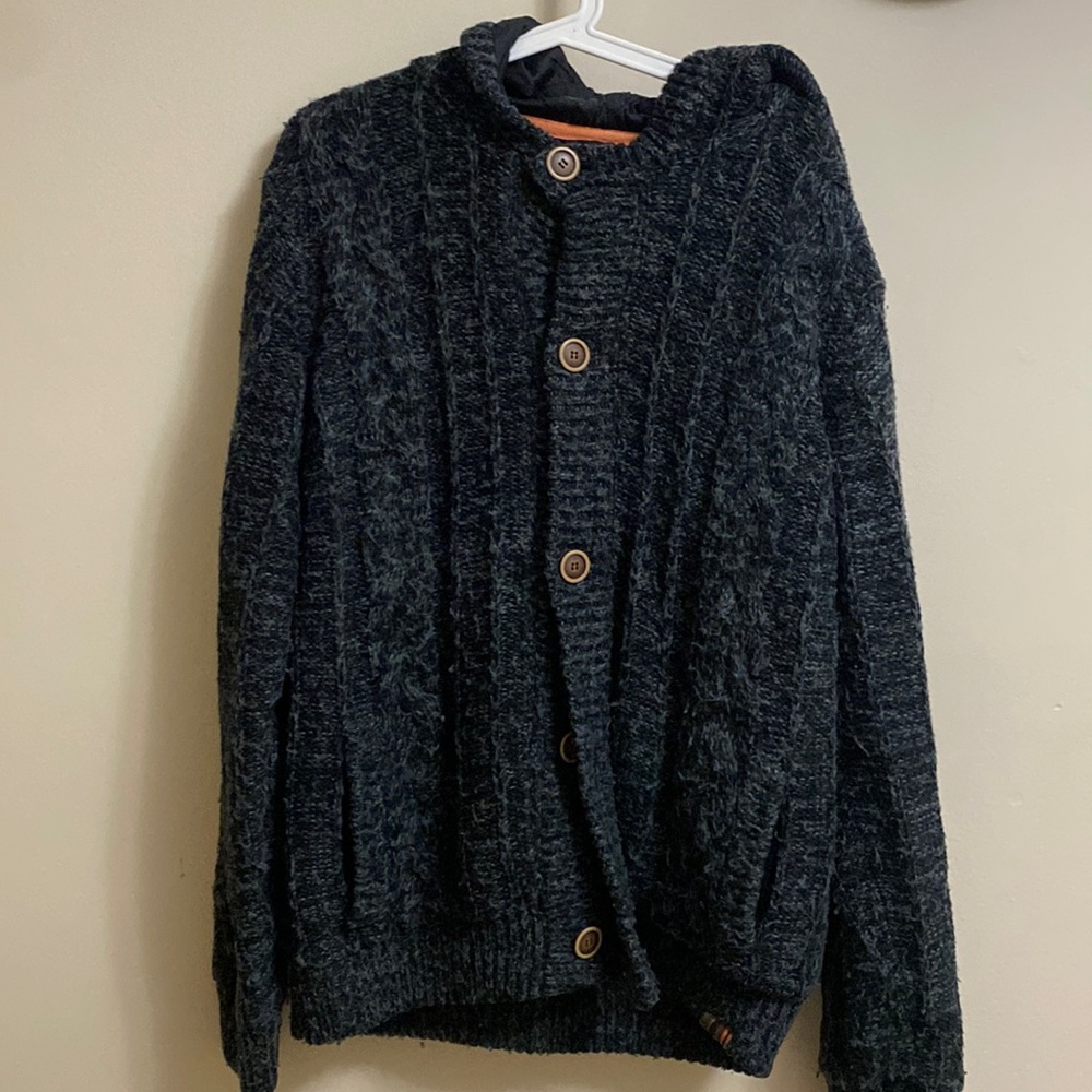 TRIPLE FIVE SOUL MEN INSULATED MOHAIR BLEND HOODED CARDIGAN SWEATER JACKET - Picture 1 of 7